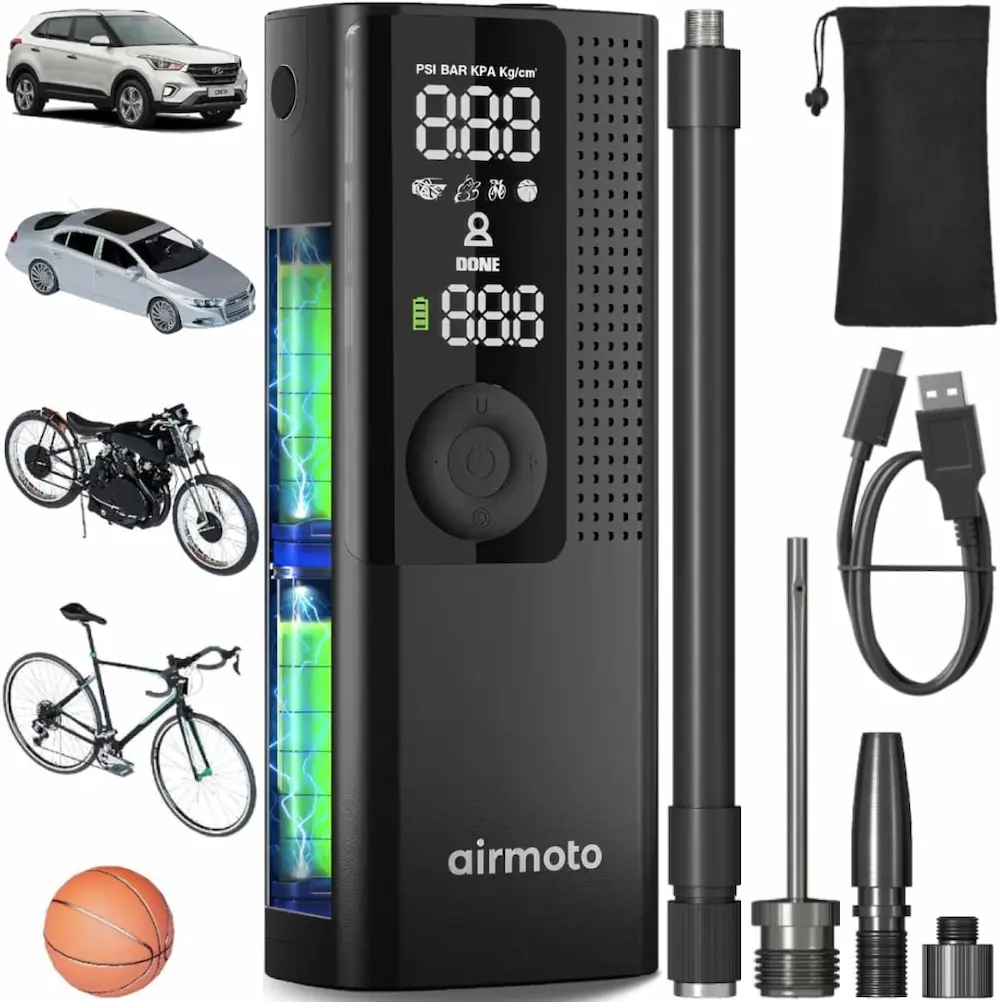 Airmoto Tire Inflator Portable Air Compressor - Air Pump For Car Tires with Digital Pressure Gauge