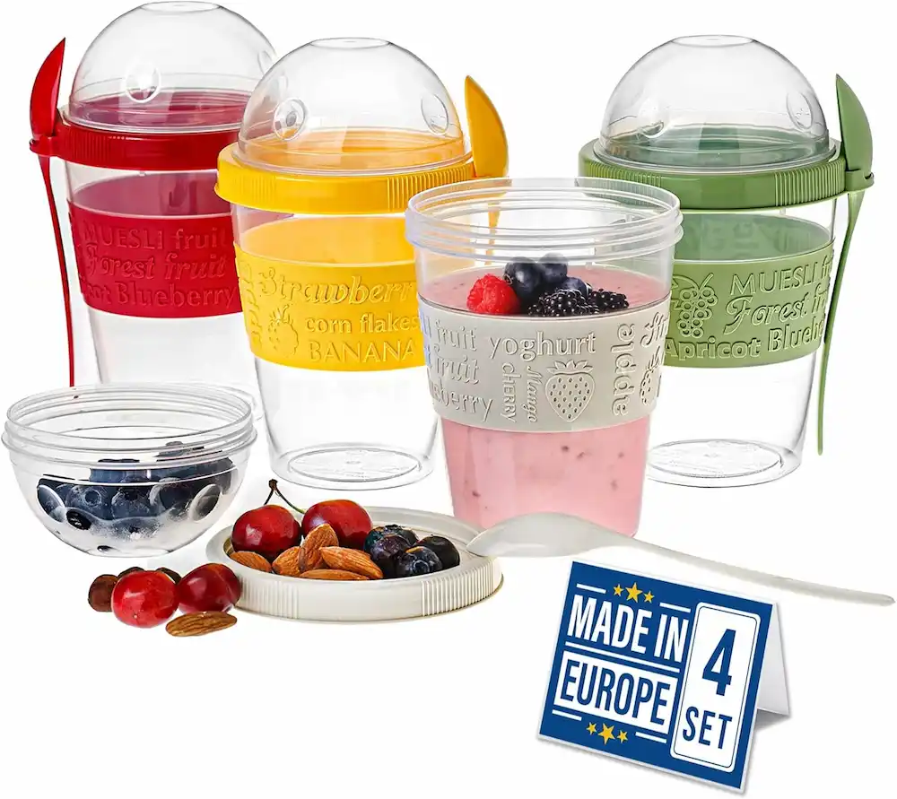 Crystalia 4 Pack 20 oz On The Go Yogurt Parfait Cups with Lids & Spoons